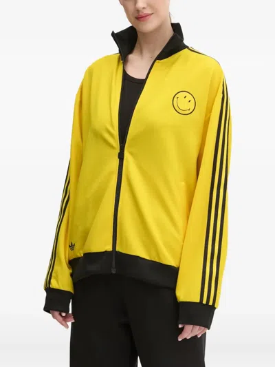 Adidas Originals Smiley Three-stripe Track Top In Yellow