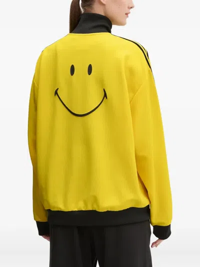 Adidas Originals Smiley Three-stripe Track Top In Yellow