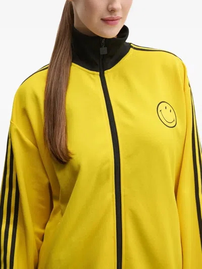Adidas Originals Smiley Three-stripe Track Top In Yellow