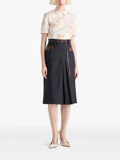 Prada Bouquet Poplin Short-sleeve Button-down Blouse In Multi
