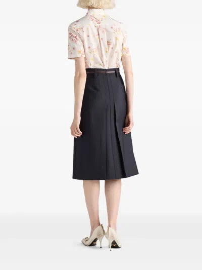 Prada Bouquet Poplin Short-sleeve Button-down Blouse In Multi