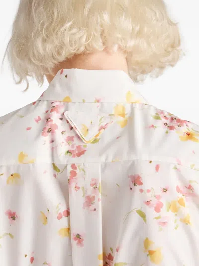 Prada Bouquet Poplin Short-sleeve Button-down Blouse In Multi