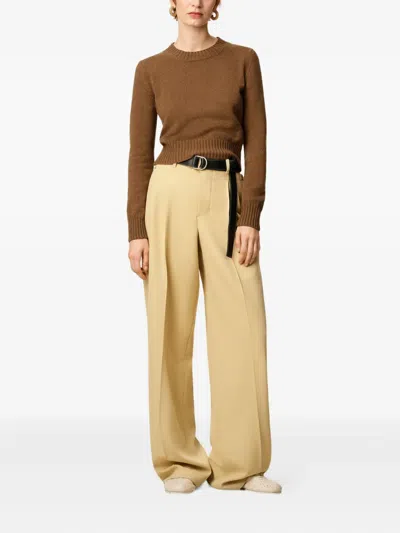 Ami Alexandre Mattiussi Cropped Brown Cashmere Blend Sweater With Heart Detail