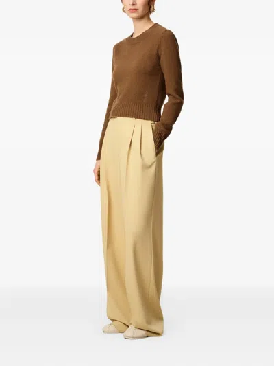 Ami Alexandre Mattiussi Cropped Brown Cashmere Blend Sweater With Heart Detail