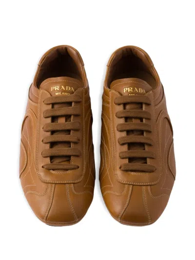 Prada Antiqued Sneakers Aus Leder In Brown