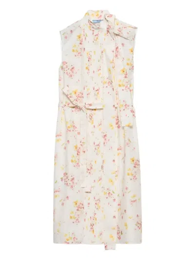 Prada Bouquet-print Sleeveless Poplin Dress In Animal Print