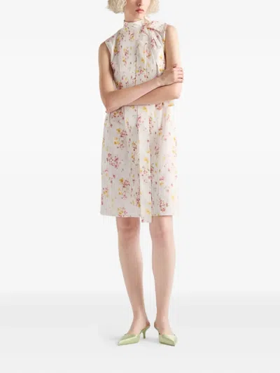 Prada Bouquet-print Sleeveless Poplin Dress In Animal Print