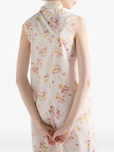 Prada Bouquet-print Sleeveless Poplin Dress In Animal Print