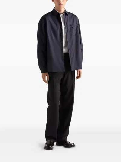 Prada Cotton Padded Shirt In Blue