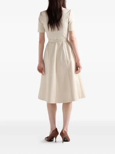 Prada Womens Neutral Logo-belt A-line Cotton Chino Midi Dress In Neutral