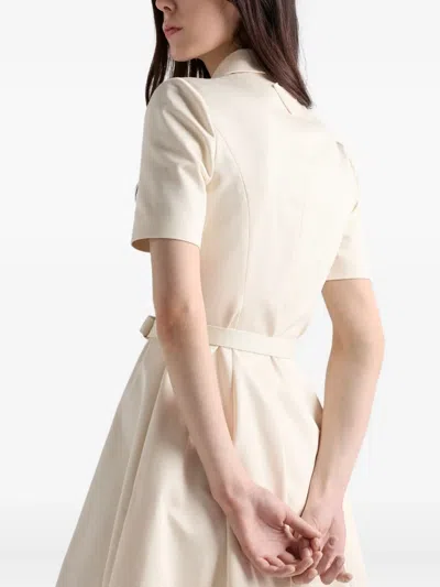Prada Womens Neutral Logo-belt A-line Cotton Chino Midi Dress In Neutral