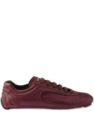 Prada Montecarlo Re-edition 2005 Antiqued Nappa Leather Sneakers In Burgundy