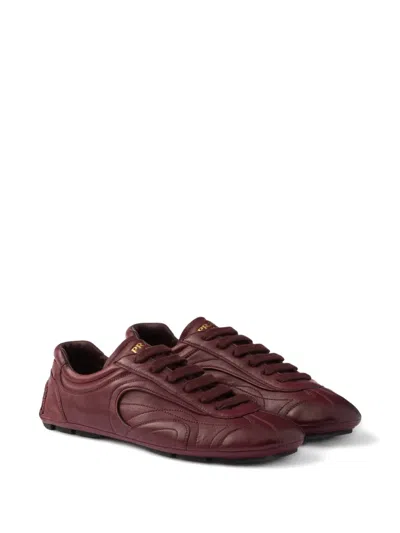 Prada Montecarlo Re-edition 2005 Antiqued Nappa Leather Sneakers In Burgundy
