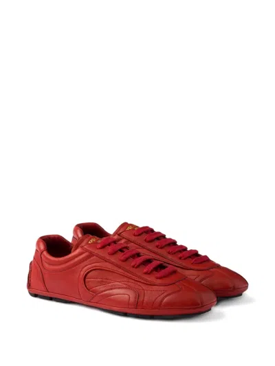 Prada Montecarlo Re-edition 2005 Antiqued Nappa Leather Sneakers In Red