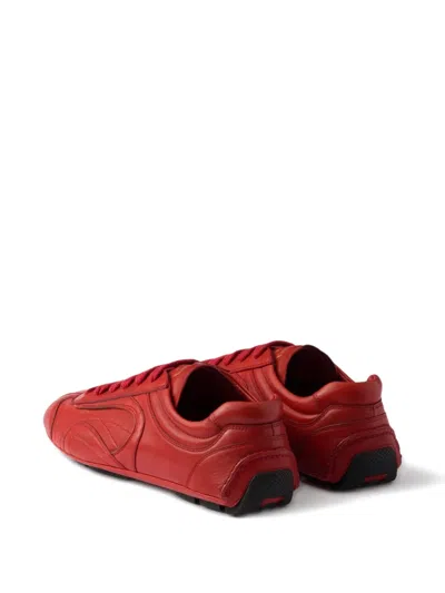 Prada Montecarlo Re-edition 2005 Antiqued Nappa Leather Sneakers In Red