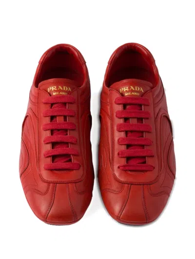 Prada Montecarlo Re-edition 2005 Antiqued Nappa Leather Sneakers In Red