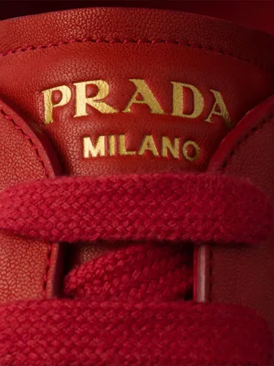 Prada Montecarlo Re-edition 2005 Antiqued Nappa Leather Sneakers In Red