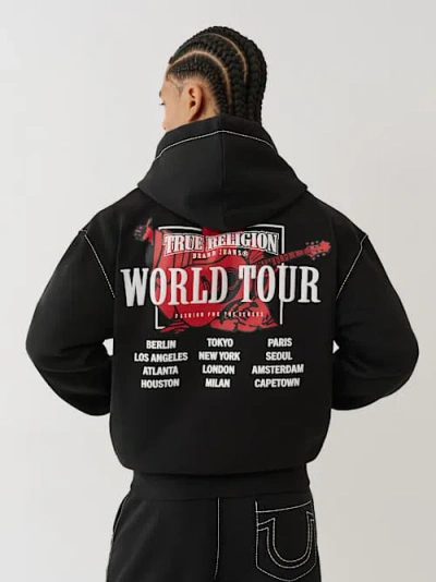 True Religion Cinched Big T Zip Hoodie In Black