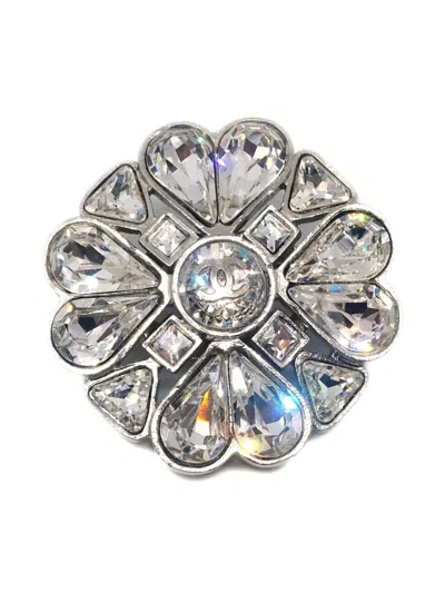 Pre-owned Chanel Crystal-embellished Floral Brooch