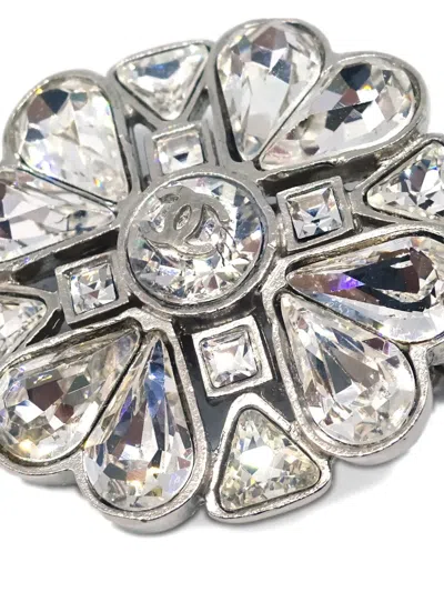 Pre-owned Chanel Crystal-embellished Floral Brooch