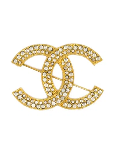 Pre-owned Chanel 1990-2000s Crystal-embellished Logo Brooch