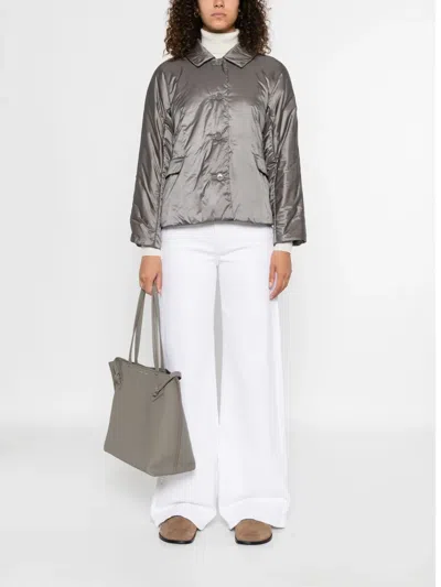 Max Mara Green Padded Buttoned Jacket In Gray