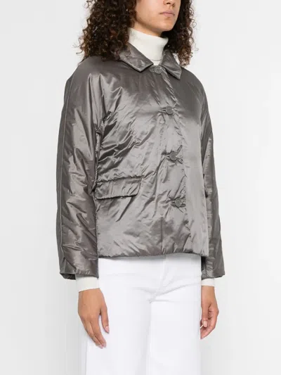 Max Mara Green Padded Buttoned Jacket In Gray