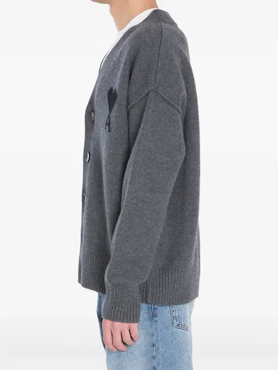 Ami Alexandre Mattiussi Ami Paris Ami De Coeur Heather Grey Wool Cardigan Men In Gray