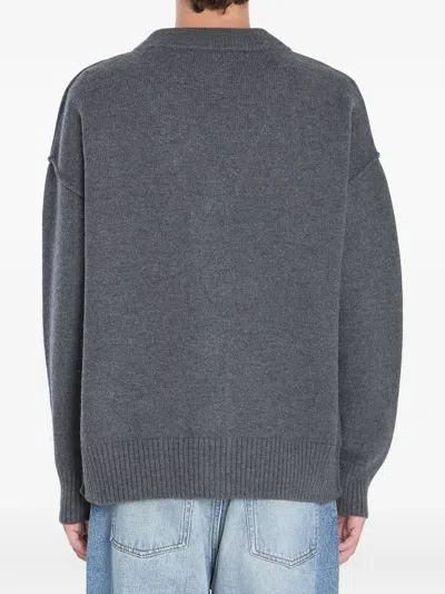 Ami Alexandre Mattiussi Ami Paris Ami De Coeur Heather Grey Wool Cardigan Men In Gray
