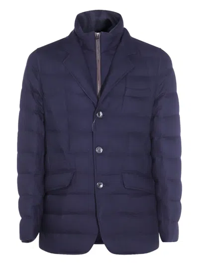 Herno La Giacca Water Resistant Down Blazer With Removable Bib In Blue