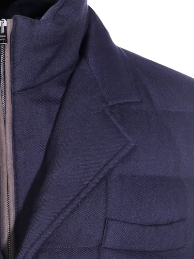 Herno La Giacca Water Resistant Down Blazer With Removable Bib In Blue