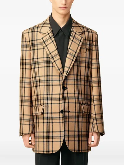 Ami Alexandre Mattiussi Brown Wool Checked Loose Jacket Brown In Brown