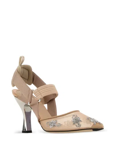 Fendi Scarpe Con Tacco Colibrì In Rete Rosa  Donna In Multi