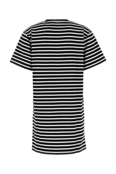 Michael Kors Crew Neck Striped Cotton T-shirt Dress In Black