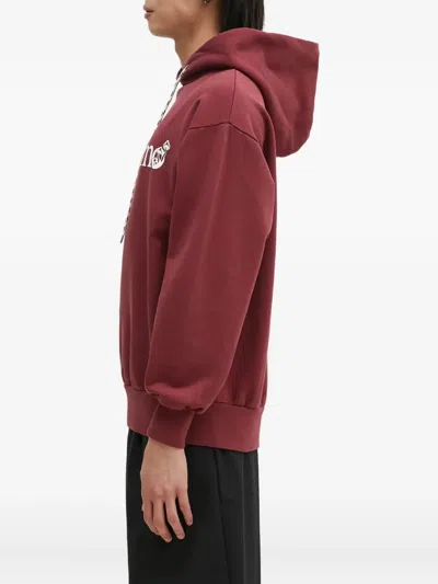 Aries Funghi Problemo Mushroom-print Drawstring Hoodie In Burgundy