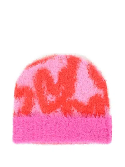 Palm Angels Heart-print Beanie In Pink