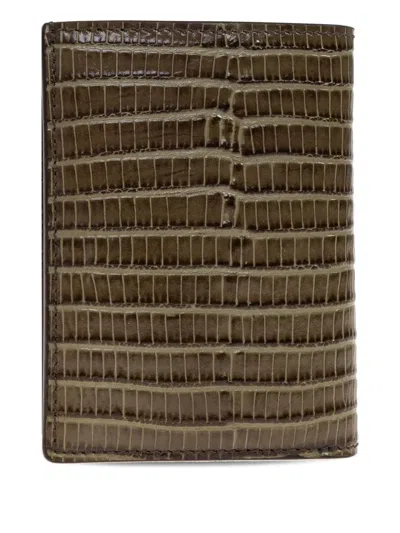 Tom Ford Mens Brand-plaque Leather Folding Cardholder Slate In Brown