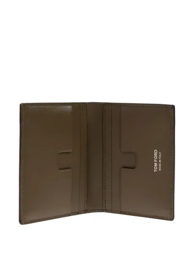 Tom Ford Mens Brand-plaque Leather Folding Cardholder Slate In Brown