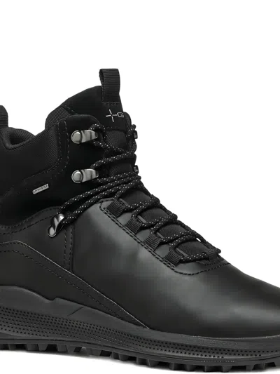 Geox Lace-up Leather Boots In Black