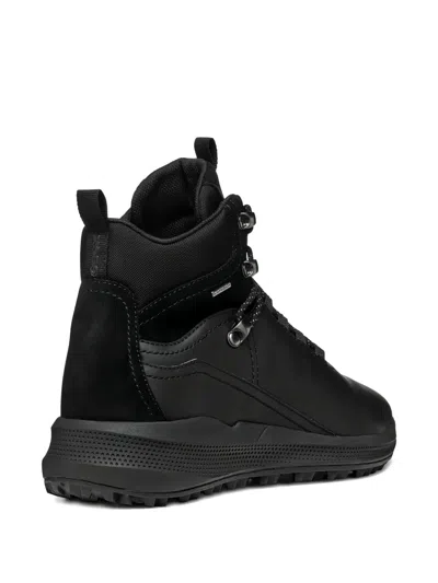 Geox Lace-up Leather Boots In Black