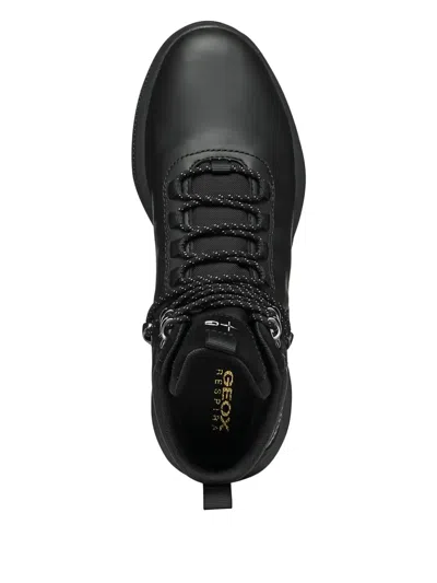 Geox Lace-up Leather Boots In Black