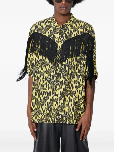 Fiorucci Leopard-print Fringe Shirt In Yellow