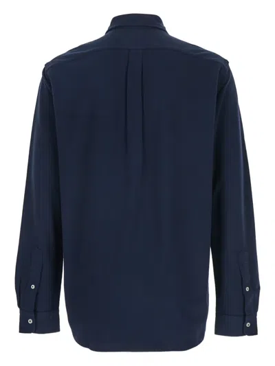 Polo Ralph Lauren Navy Blue Stretch-cotton Button-down Shirt With Signature Motif In Blue