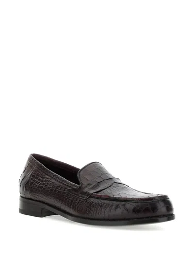 Lidfort Textured Crocodile Pattern Burgundy Loafers