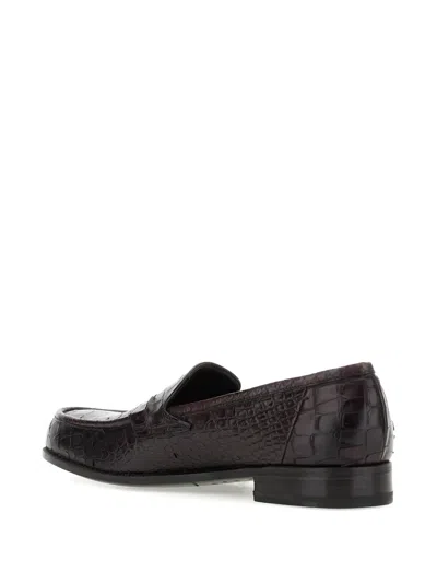 Lidfort Textured Crocodile Pattern Burgundy Loafers
