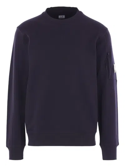 C.p. Company Brushed And Emerized Diagonal Fleece Lens Crew Nec In Blue
