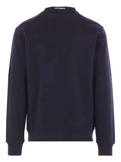 C.p. Company Brushed And Emerized Diagonal Fleece Lens Crew Nec In Blue