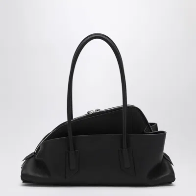 Attico 'la Passeggiata Small' Black Shoulder Bag With Tubular Handles And Impressed Logo On The Front In Black