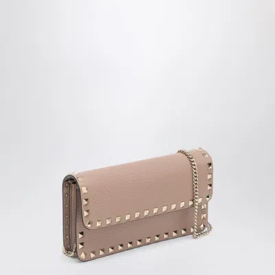 Valentino Garnet Calfskin Rockstud Chain Wallet In Pink