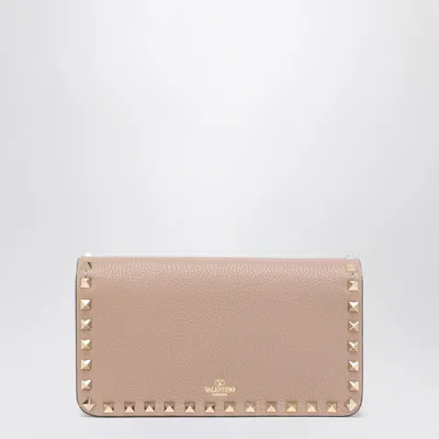 Valentino Garnet Calfskin Rockstud Chain Wallet In Pink